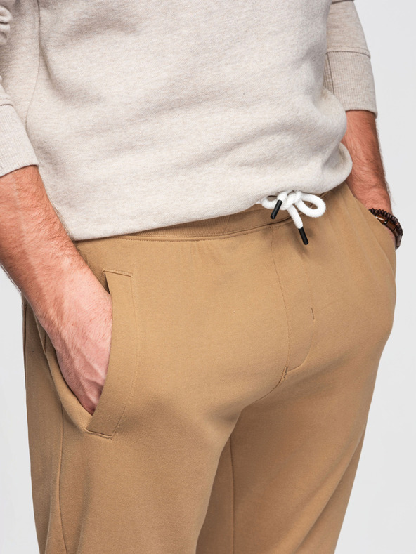 Ombre Clothing Pánské bavlněné tepláky BASIC s nepodšitou nohavicí - hnědé V2 OM-PABS-0304 Ombre Clothing
