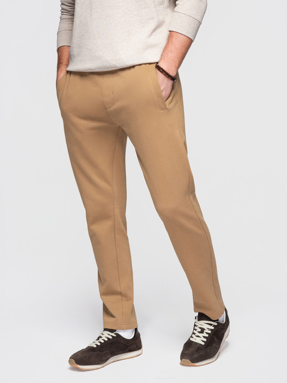Ombre Clothing Pánské bavlněné tepláky BASIC s nepodšitou nohavicí - hnědé V2 OM-PABS-0304 Ombre Clothing