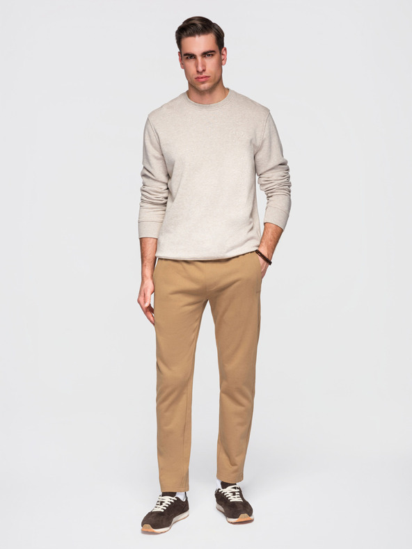 Ombre Clothing Pánské bavlněné tepláky BASIC s nepodšitou nohavicí - hnědé V2 OM-PABS-0304 Ombre Clothing