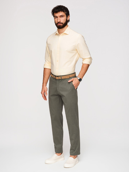 Ombre Clothing Pánské kalhoty chino REGULAR FIT - khaki V3 OM-PACP-0293 Ombre Clothing