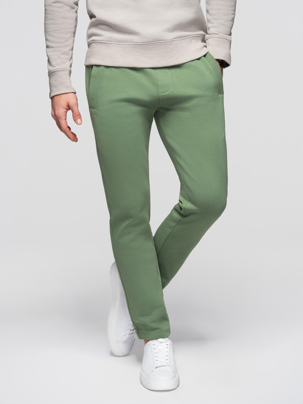 Ombre Clothing Pánské bavlněné tepláky BASIC s nepodšitou nohavicí - zelené V3 OM-PABS-0304 Ombre Clothing