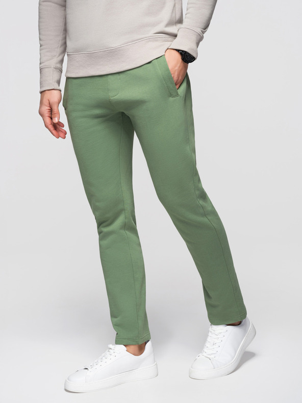 Ombre Clothing Pánské bavlněné tepláky BASIC s nepodšitou nohavicí - zelené V3 OM-PABS-0304 Ombre Clothing
