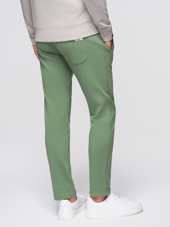 Ombre Clothing Pánské bavlněné tepláky BASIC s nepodšitou nohavicí - zelené V3 OM-PABS-0304 Ombre Clothing