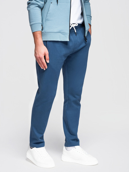 Ombre Clothing Pánské bavlněné teplákové kalhoty BASIC bez podšívky - tmavě modré V4 OM-PABS-0304 Ombre Clothing