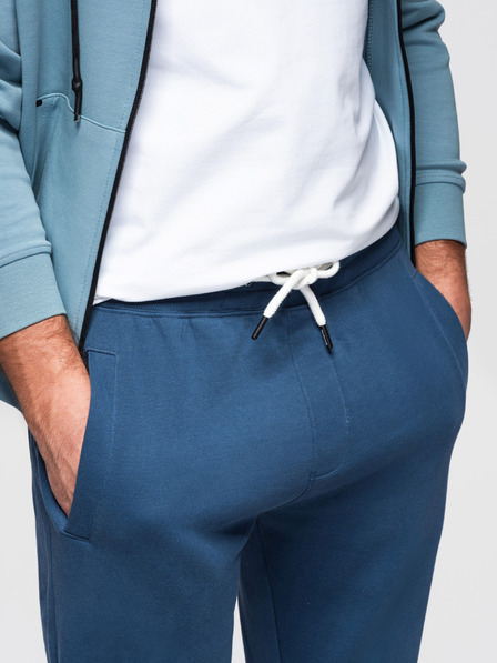 Ombre Clothing Pánské bavlněné teplákové kalhoty BASIC bez podšívky - tmavě modré V4 OM-PABS-0304 Ombre Clothing