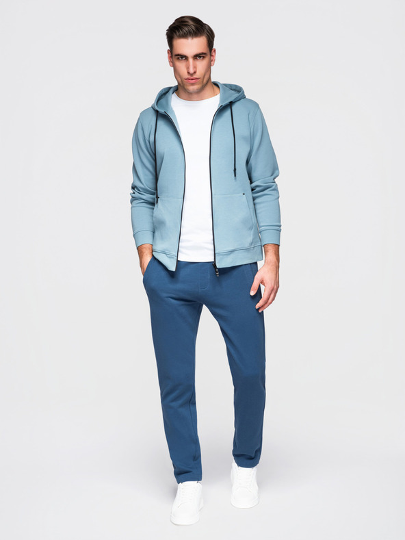 Ombre Clothing Pánské bavlněné teplákové kalhoty BASIC bez podšívky - tmavě modré V4 OM-PABS-0304 Ombre Clothing