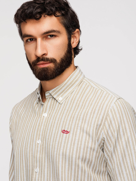 Ombre Clothing Pánská bavlněná košile REGULAR FIT s jemnými proužky - béžová V1 K703 Ombre Clothing