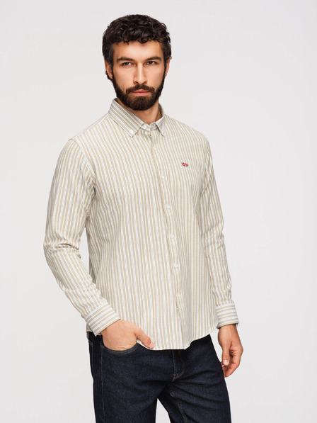 Ombre Clothing Pánská bavlněná košile REGULAR FIT s jemnými proužky - béžová V1 K703 Ombre Clothing