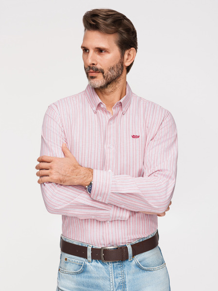 Ombre Clothing Pánská bavlněná košile REGULAR FIT s jemnými proužky - růžová V2 K703 Ombre Clothing