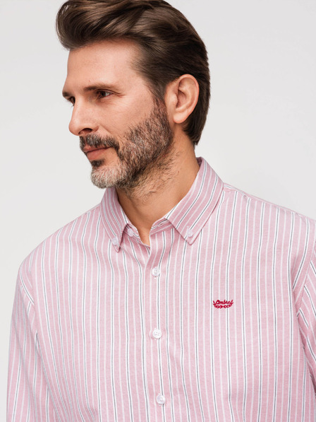 Ombre Clothing Pánská bavlněná košile REGULAR FIT s jemnými proužky - růžová V2 K703 Ombre Clothing