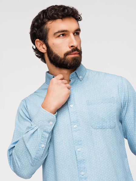 Ombre Clothing Pánská bavlněná košile z jemného denimu se vzorem - světle modrá V1 K702 Ombre Clothing