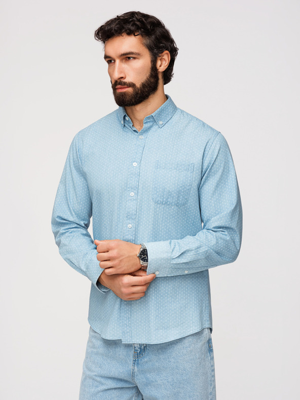 Ombre Clothing Pánská bavlněná košile z jemného denimu se vzorem - světle modrá V1 K702 Ombre Clothing