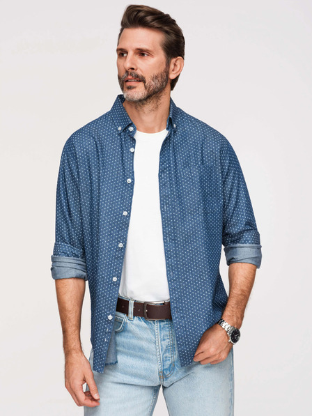 Ombre Clothing Pánská bavlněná košile se vzorem z tenké džínoviny - modrá V2 K702 Ombre Clothing