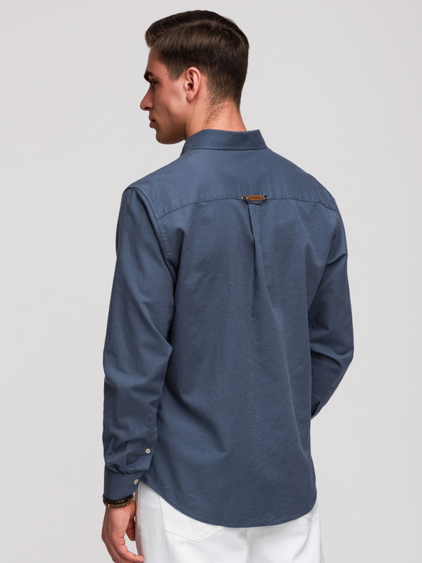 Ombre Clothing Pánská lněná košile s klasickým límcem a kapsami REGULAR FIT - modrá V4 OM-SHCS-0134 Ombre Clothing