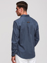 Ombre Clothing Pánská lněná košile s klasickým límcem a kapsami REGULAR FIT - modrá V4 OM-SHCS-0134 Ombre Clothing