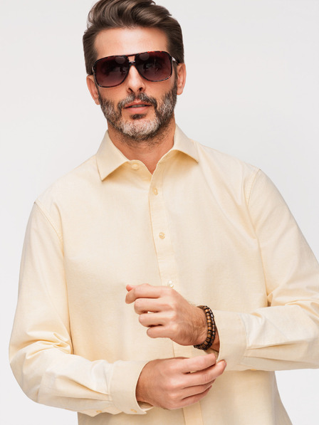 Ombre Clothing Pastelová bavlněná pánská košile oxford - světle žlutá V3 K705 Ombre Clothing