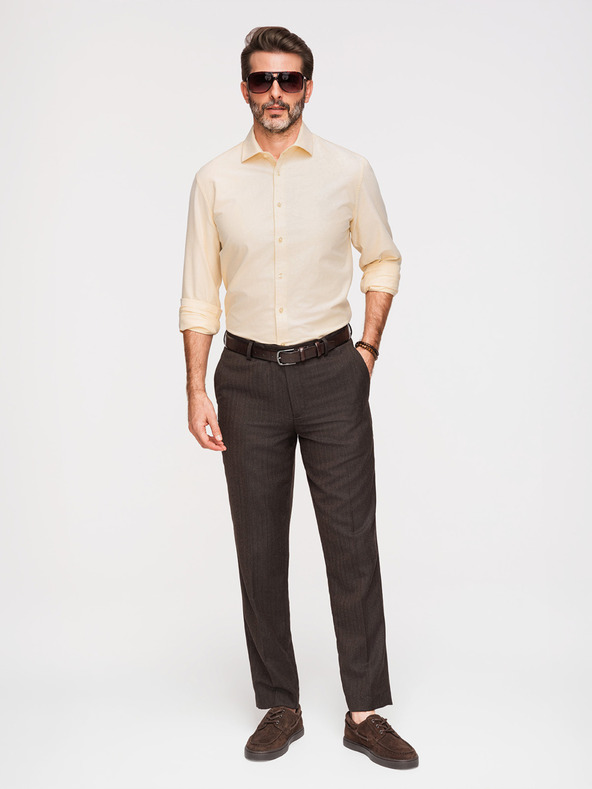Ombre Clothing Pastelová bavlněná pánská košile oxford - světle žlutá V3 K705 Ombre Clothing