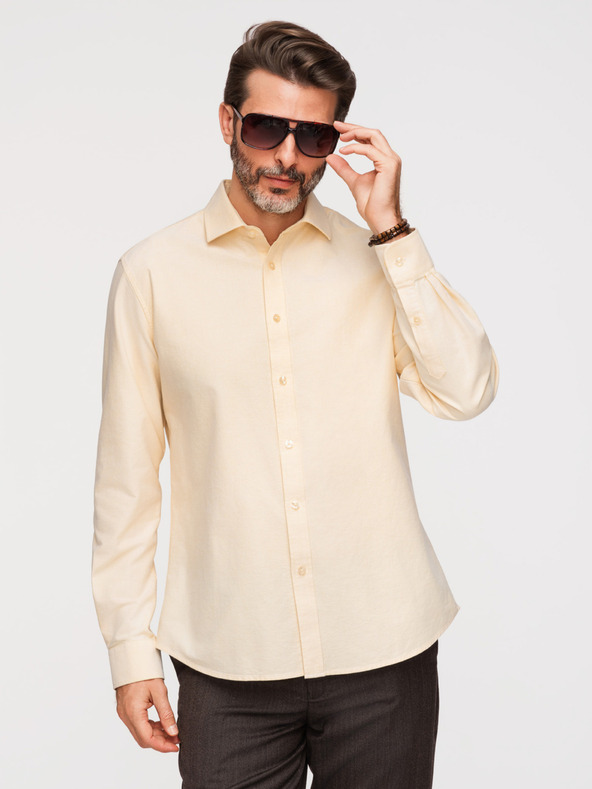 Ombre Clothing Pastelová bavlněná pánská košile oxford - světle žlutá V3 K705 Ombre Clothing