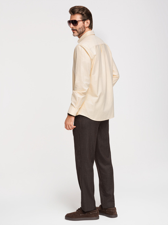 Ombre Clothing Pastelová bavlněná pánská košile oxford - světle žlutá V3 K705 Ombre Clothing