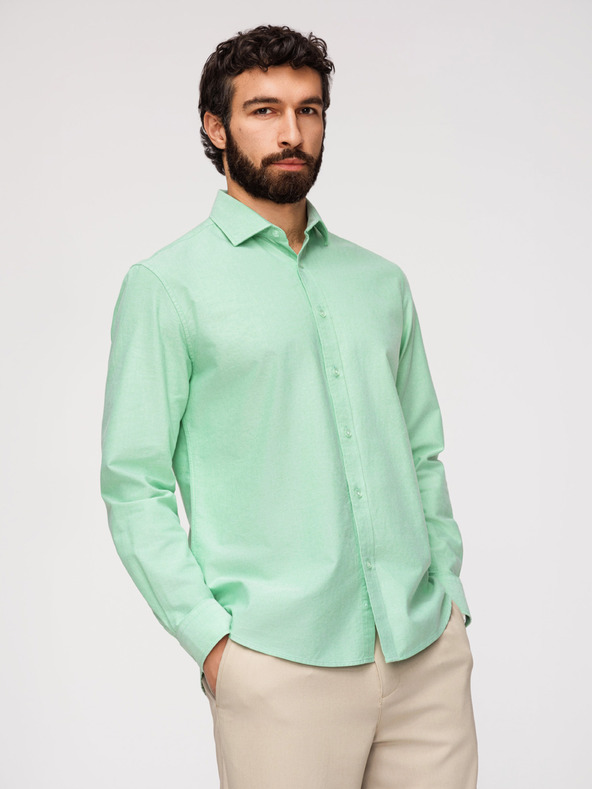 Ombre Clothing Pánská bavlněná košile oxford v pastelových barvách - máta V4 K705 Ombre Clothing