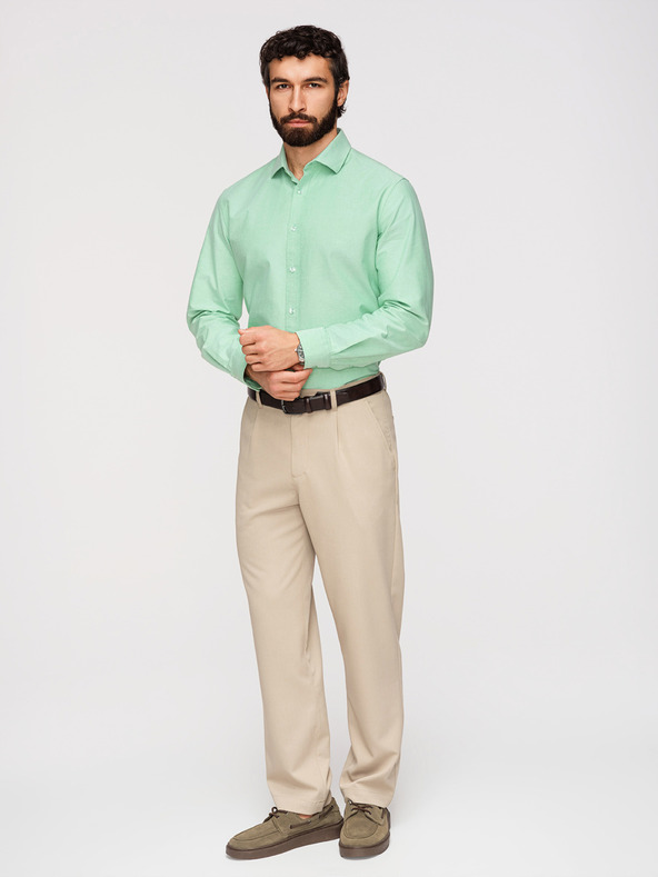 Ombre Clothing Pánská bavlněná košile oxford v pastelových barvách - máta V4 K705 Ombre Clothing