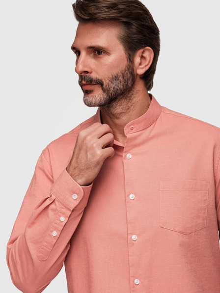 Ombre Clothing Pánská lněná košile se stojáčkem a kapsou REGULAR FIT - broskvová V1 K704 Ombre Clothing