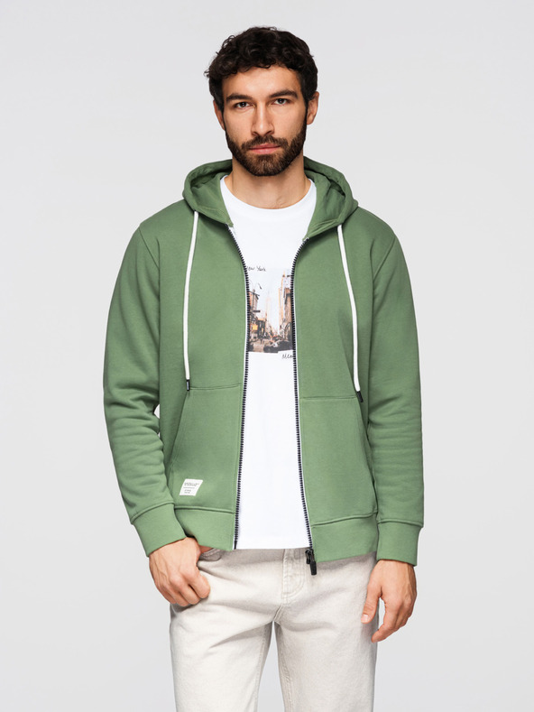 Ombre Clothing Pánská bavlněná mikina BASIC na zip s kapucí - zelená V3 OM-SSBZ-0272 Ombre Clothing