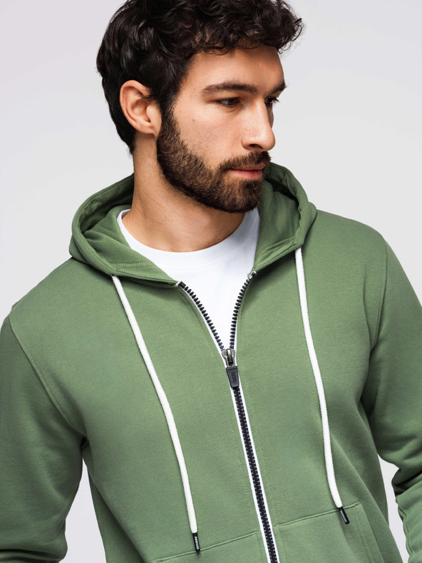 Ombre Clothing Pánská bavlněná mikina BASIC na zip s kapucí - zelená V3 OM-SSBZ-0272 Ombre Clothing
