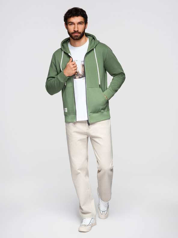 Ombre Clothing Pánská bavlněná mikina BASIC na zip s kapucí - zelená V3 OM-SSBZ-0272 Ombre Clothing