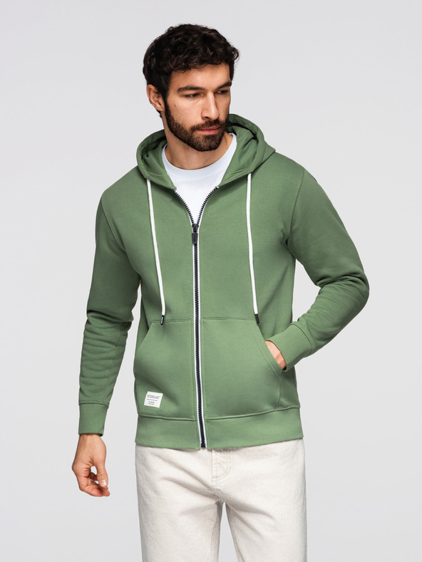 Ombre Clothing Pánská bavlněná mikina BASIC na zip s kapucí - zelená V3 OM-SSBZ-0272 Ombre Clothing