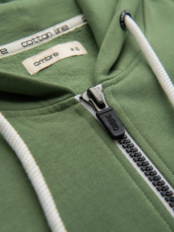 Ombre Clothing Pánská bavlněná mikina BASIC na zip s kapucí - zelená V3 OM-SSBZ-0272 Ombre Clothing