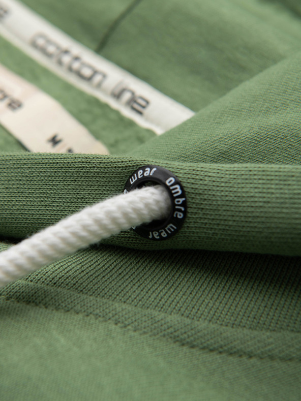 Ombre Clothing Pánská bavlněná mikina BASIC na zip s kapucí - zelená V3 OM-SSBZ-0272 Ombre Clothing