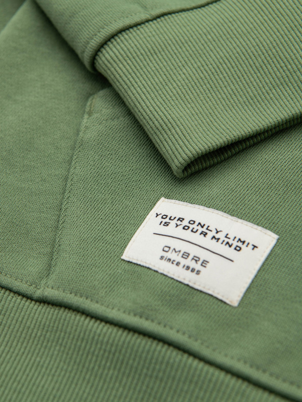 Ombre Clothing Pánská bavlněná mikina BASIC na zip s kapucí - zelená V3 OM-SSBZ-0272 Ombre Clothing
