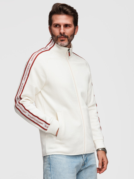 Ombre Clothing Pánská elastická mikina s kontrastním lemováním a vysokým límcem - krémová V2 B1715 Ombre Clothing