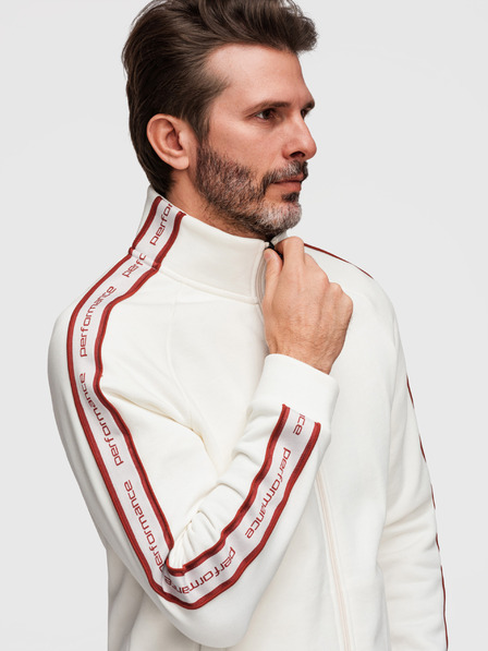 Ombre Clothing Pánská elastická mikina s kontrastním lemováním a vysokým límcem - krémová V2 B1715 Ombre Clothing