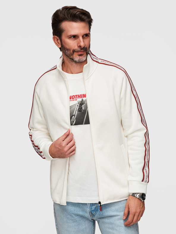 Ombre Clothing Pánská elastická mikina s kontrastním lemováním a vysokým límcem - krémová V2 B1715 Ombre Clothing