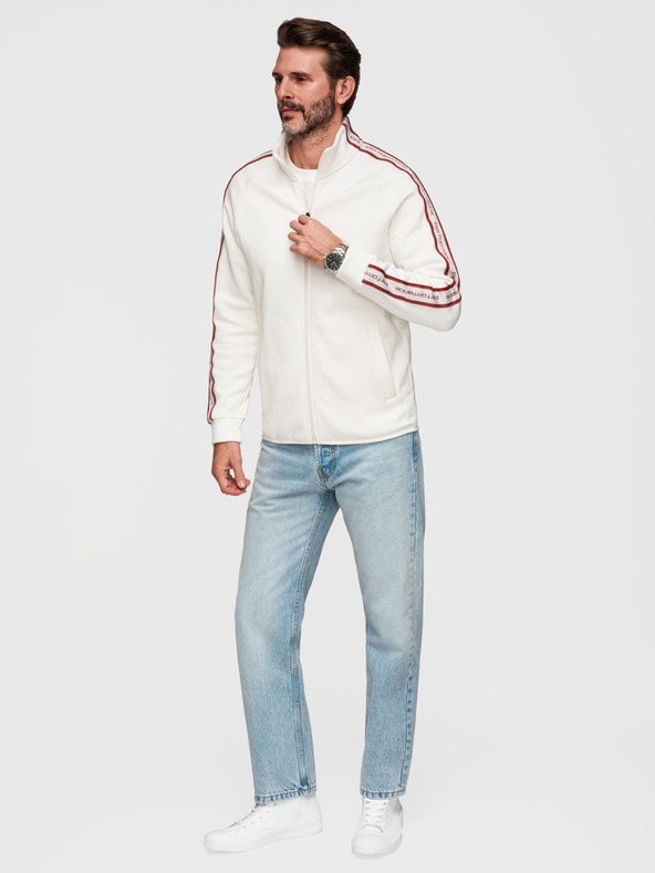 Ombre Clothing Pánská elastická mikina s kontrastním lemováním a vysokým límcem - krémová V2 B1715 Ombre Clothing