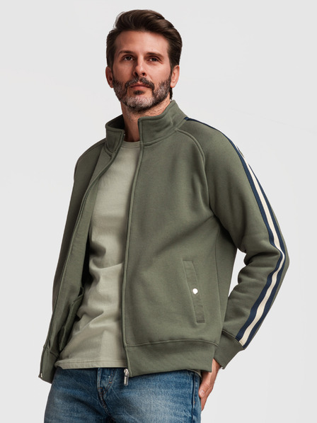 Ombre Clothing Pánská mikina s vysokým límcem a lemováním - olivová V2 B1718 Ombre Clothing