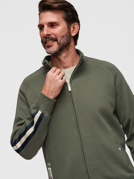 Ombre Clothing Pánská mikina s vysokým límcem a lemováním - olivová V2 B1718 Ombre Clothing