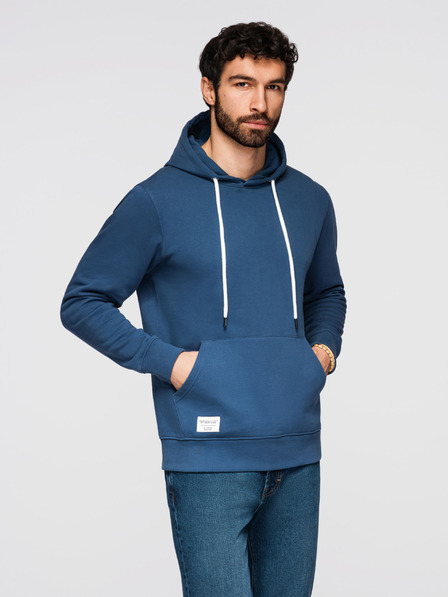 Ombre Clothing Pánská bavlněná mikina BASIC s klokankou a kapucí - tmavě modrá Ombre Clothing