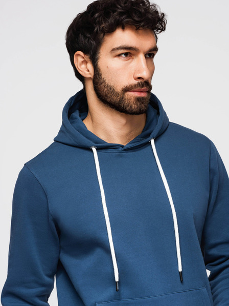 Ombre Clothing Pánská bavlněná mikina BASIC s klokankou a kapucí - tmavě modrá Ombre Clothing