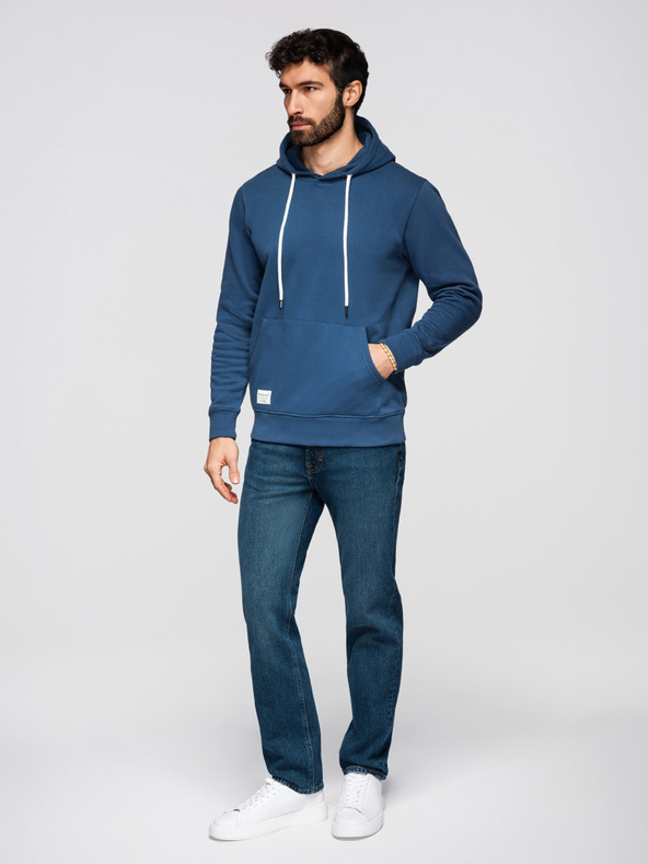Ombre Clothing Pánská bavlněná mikina BASIC s klokankou a kapucí - tmavě modrá Ombre Clothing