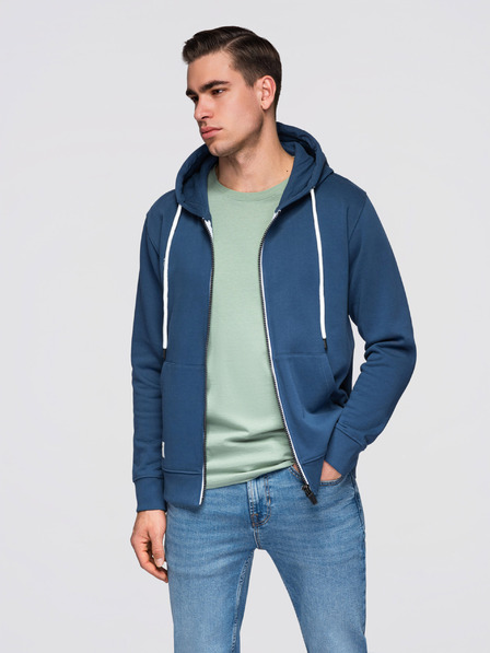 Ombre Clothing Pánská bavlněná mikina BASIC na zip s kapucí - tmavě modrá V4 OM-SSBZ-0272 Ombre Clothing