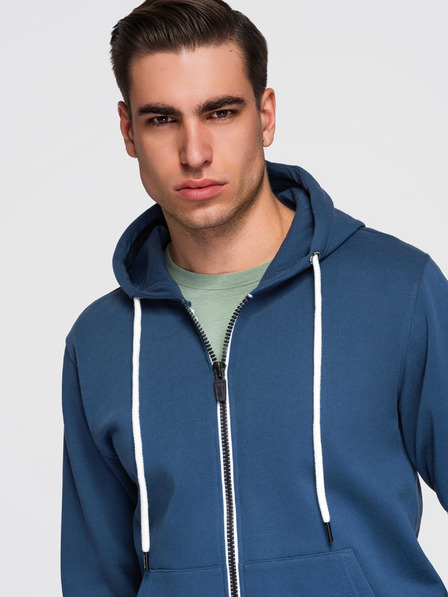 Ombre Clothing Pánská bavlněná mikina BASIC na zip s kapucí - tmavě modrá V4 OM-SSBZ-0272 Ombre Clothing