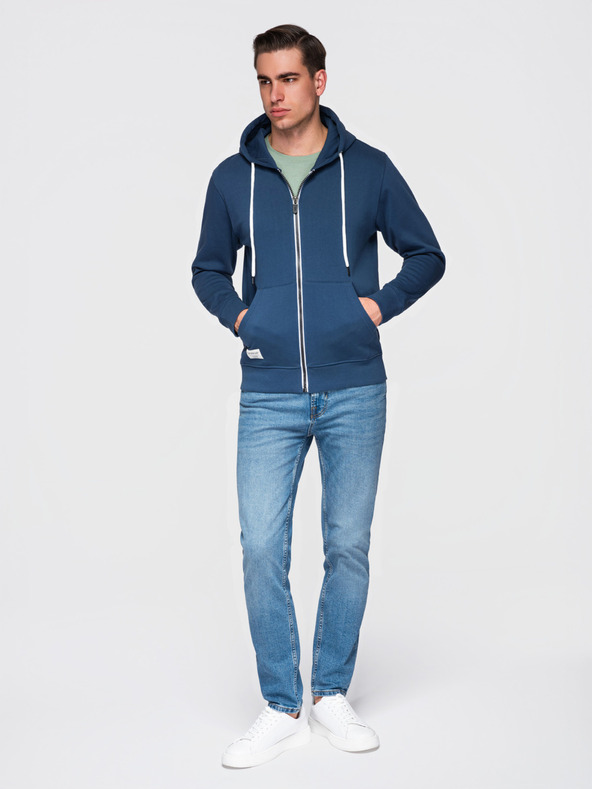 Ombre Clothing Pánská bavlněná mikina BASIC na zip s kapucí - tmavě modrá V4 OM-SSBZ-0272 Ombre Clothing