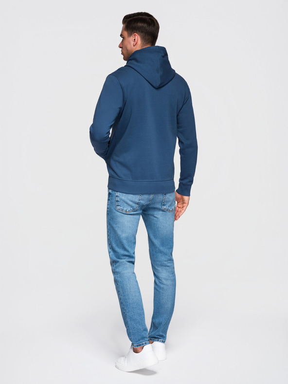 Ombre Clothing Pánská bavlněná mikina BASIC na zip s kapucí - tmavě modrá V4 OM-SSBZ-0272 Ombre Clothing