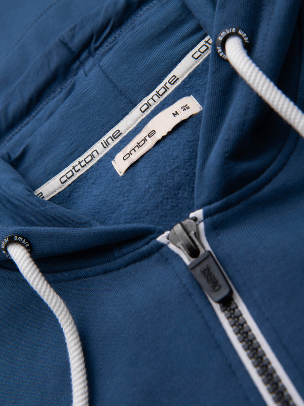 Ombre Clothing Pánská bavlněná mikina BASIC na zip s kapucí - tmavě modrá V4 OM-SSBZ-0272 Ombre Clothing