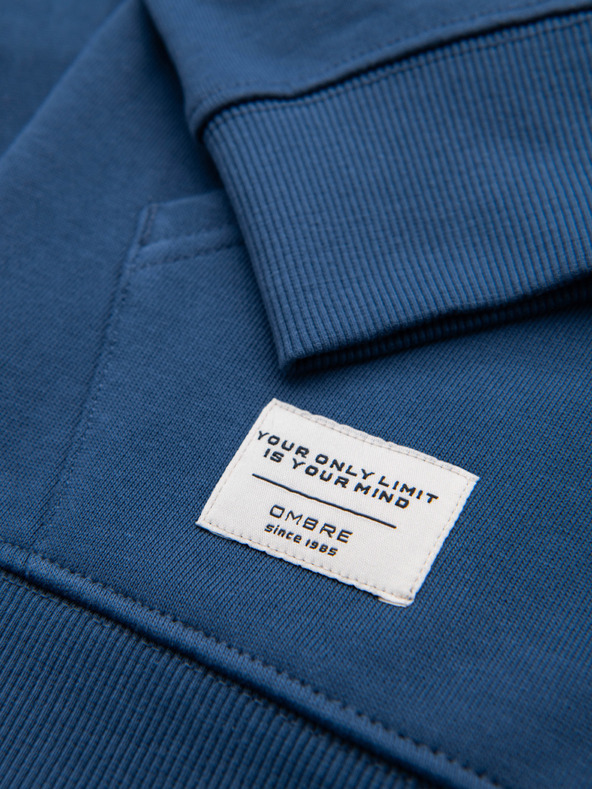 Ombre Clothing Pánská bavlněná mikina BASIC na zip s kapucí - tmavě modrá V4 OM-SSBZ-0272 Ombre Clothing