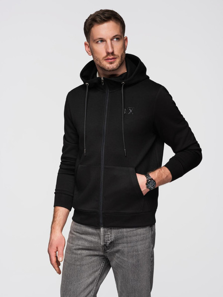Ombre Clothing Pánská mikina s kapucí z hladkého úpletu - černá V1 OM-SZBC-0196 Ombre Clothing