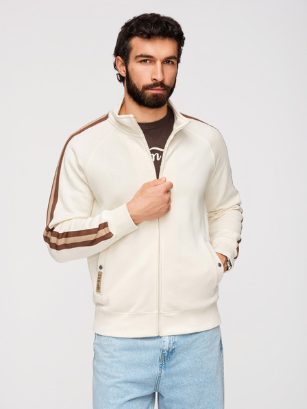 Ombre Clothing Pánská mikina s vysokým límcem a lemováním - krémová V3 B1718 Ombre Clothing